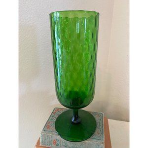 Vintage Empoli Glass Vase GREEN Optic Quilted Massive 11” tall